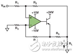 　圖1. 改進型Howland電流源驅動接地負載。