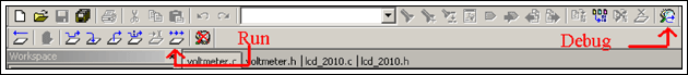 Figure 3. Use the Debug command to compile, link, and program your EV kit board.