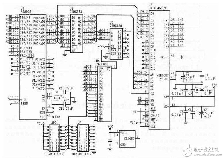 數據采集LM12H458與80C51接口電路 —電路圖天天讀（153）